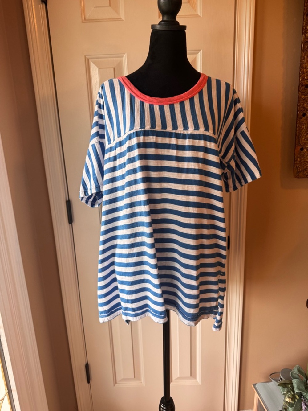 Pilcro The Jordyn Cotton Slub Crew Neck Oversized Tee -Blue, White, Pink - x-lg - Picture 5 of 12